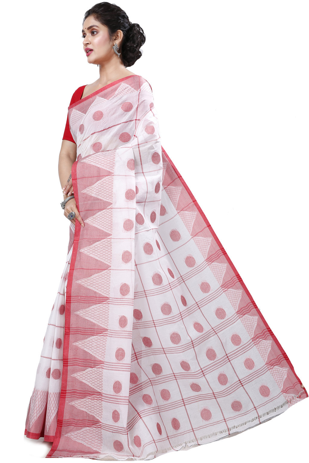 White Pure Cotton Rebeka Tant Saree (1008)